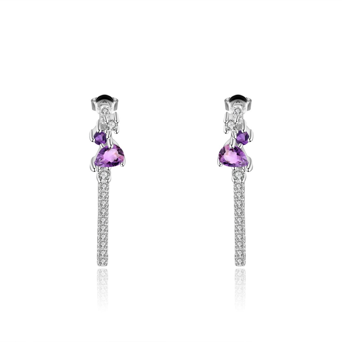 925 Sterling Silver Natural Amethyst & Cubic Zirconia Earrings: Ref:260821295 // gold content:925 sterling silver // main gemstone:amethyst // shape:multiple // carat weight: // color:purple // treatment:natural // // adjacent gemstone 2 : cubic zirconia //