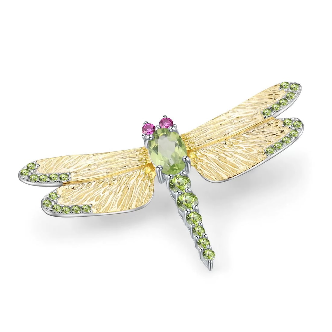925 Sterling Silver 0.75 Ct Natural Peridot & Lab Created Ruby & Dragonfly Brooch: Ref:260821247 // gold content:925 sterling silver // main gemstone:peridot // number of stones:1 // shape:oval // carat weight:0. 75ct // color:green // treatment:natural // // adjacent gemstone 2 :