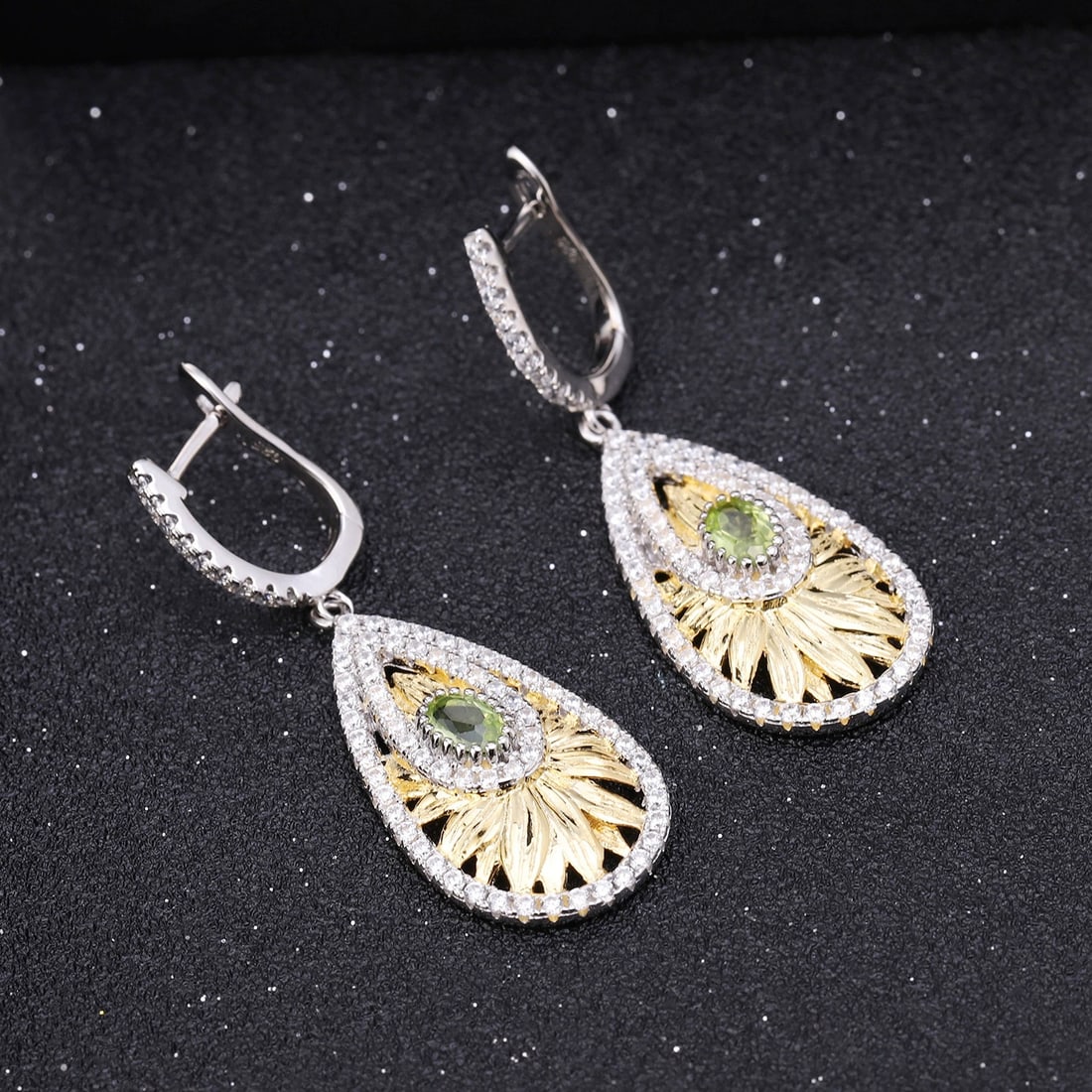 925 Sterling Silver 1.02 Ct Natural Peridot & Cubic Zirconia Earrings - 4