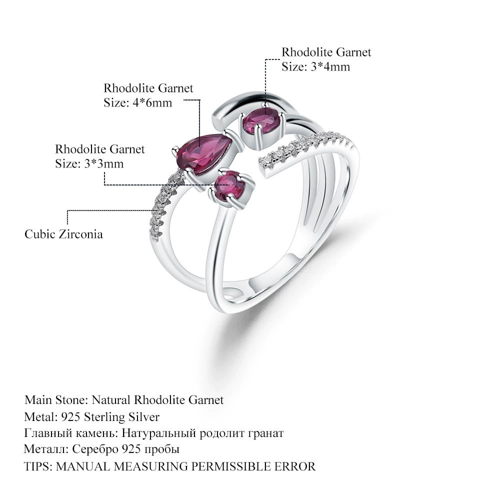925 Sterling Silver Natural Garnet & Cubic Zirconia Ring - 3