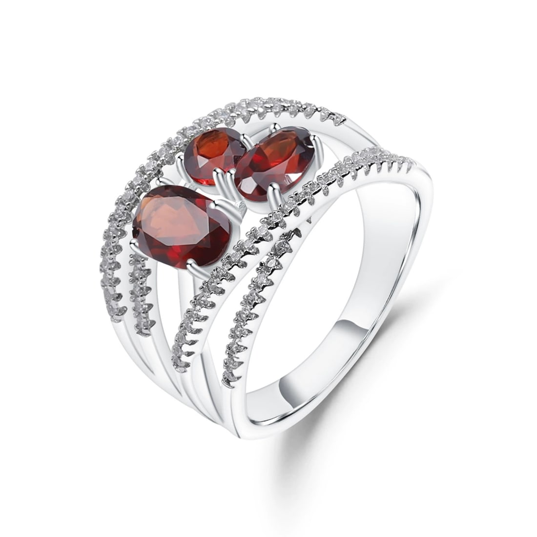 925 Sterling Silver Natural Garnet & Cubic Zirconia Ring - 6