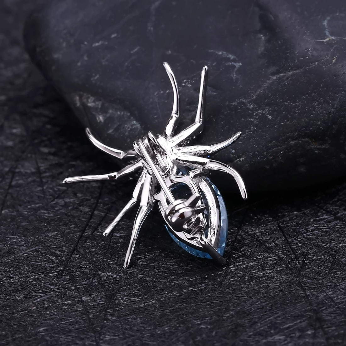 925 Sterling Silver 5.96 Ct Natural Topaz & Nano Swiss Blue & Spider Brooch - 2