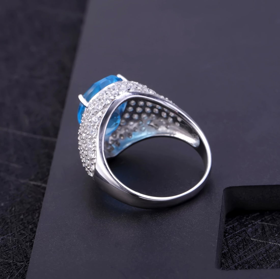925 Sterling Silver 7.52 Ct Natural Topaz & Cubic Zirconia Ring - 8