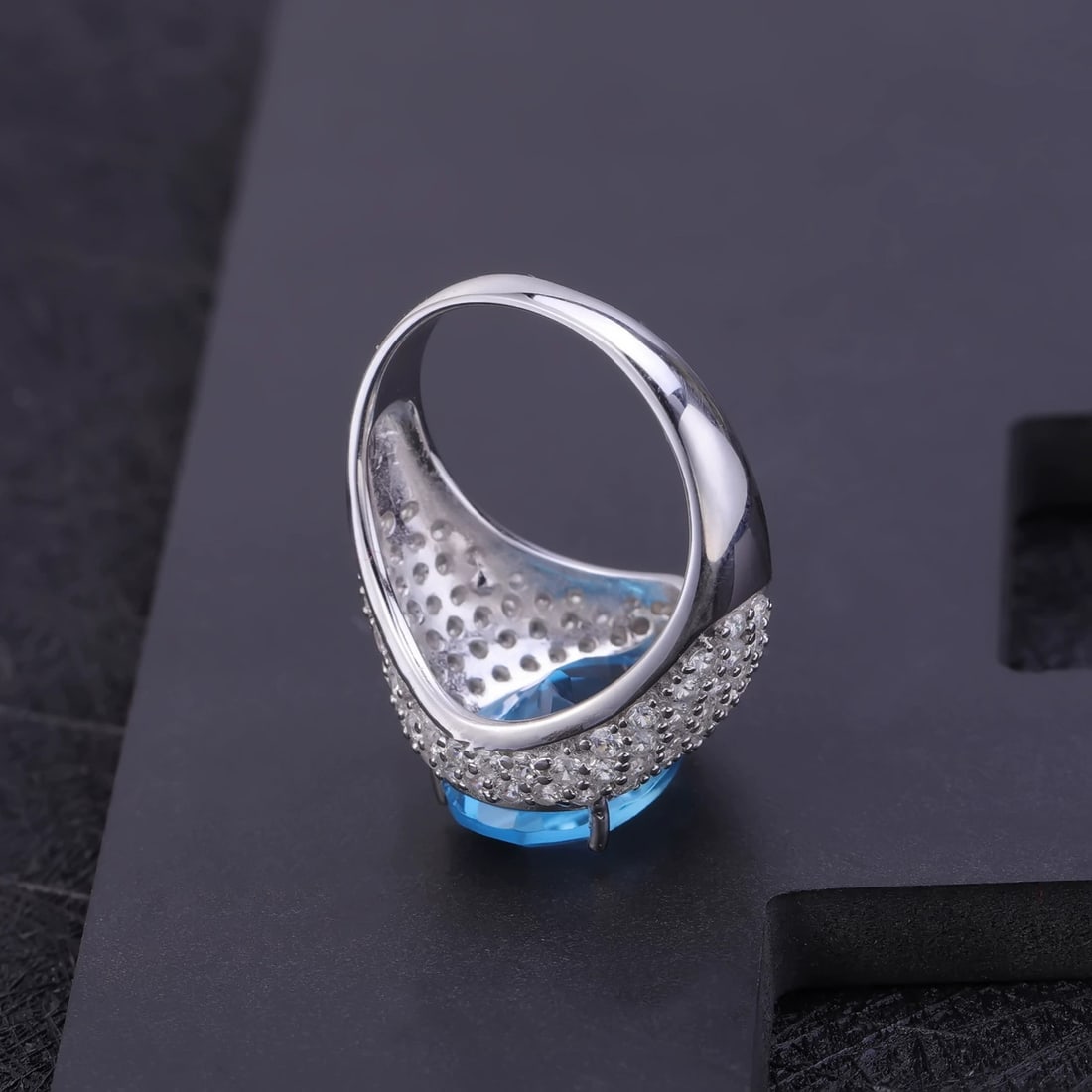 925 Sterling Silver 7.52 Ct Natural Topaz & Cubic Zirconia Ring - 9
