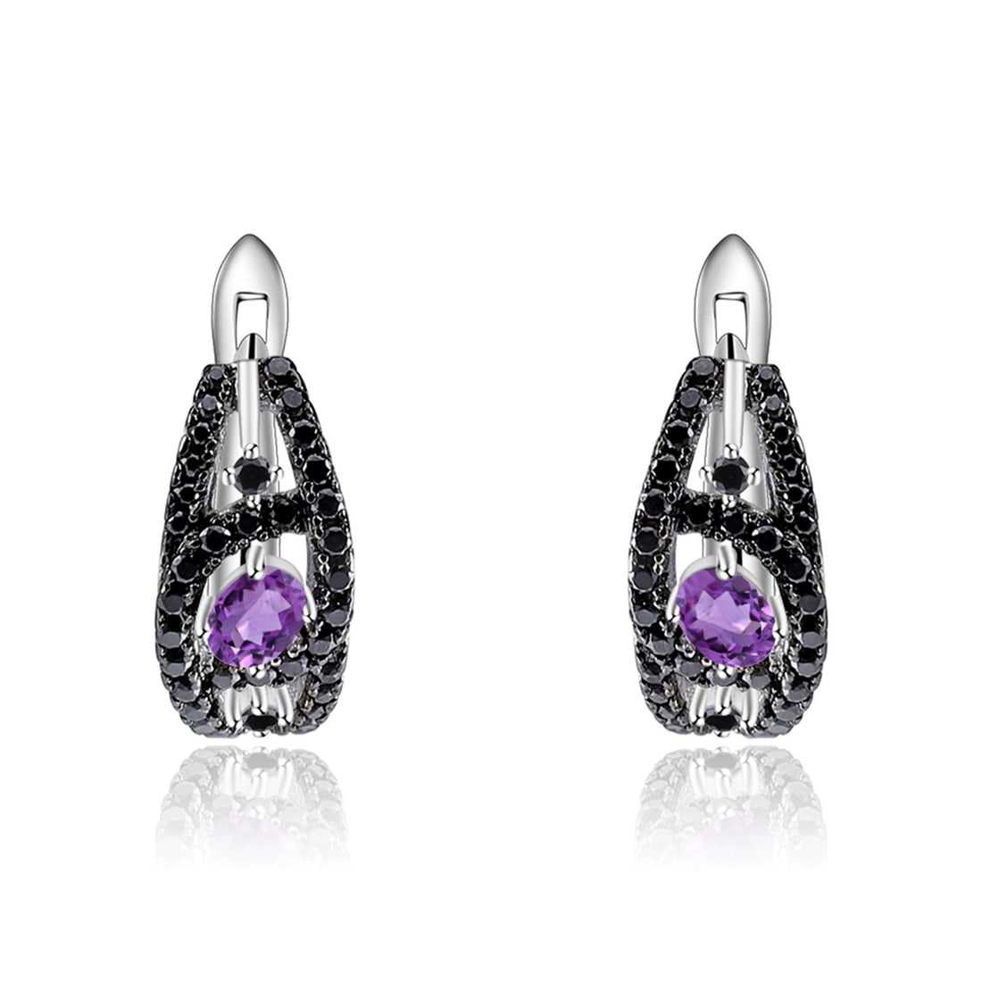 925 Sterling Silver Natural Amethyst & Nano Smoky Earrings: Ref:260821294 // gold content:925 sterling silver // main gemstone:amethyst // shape:oval // carat weight: // color:purple // treatment:natural // // adjacent gemstone 2 : nano smoky // shape:round