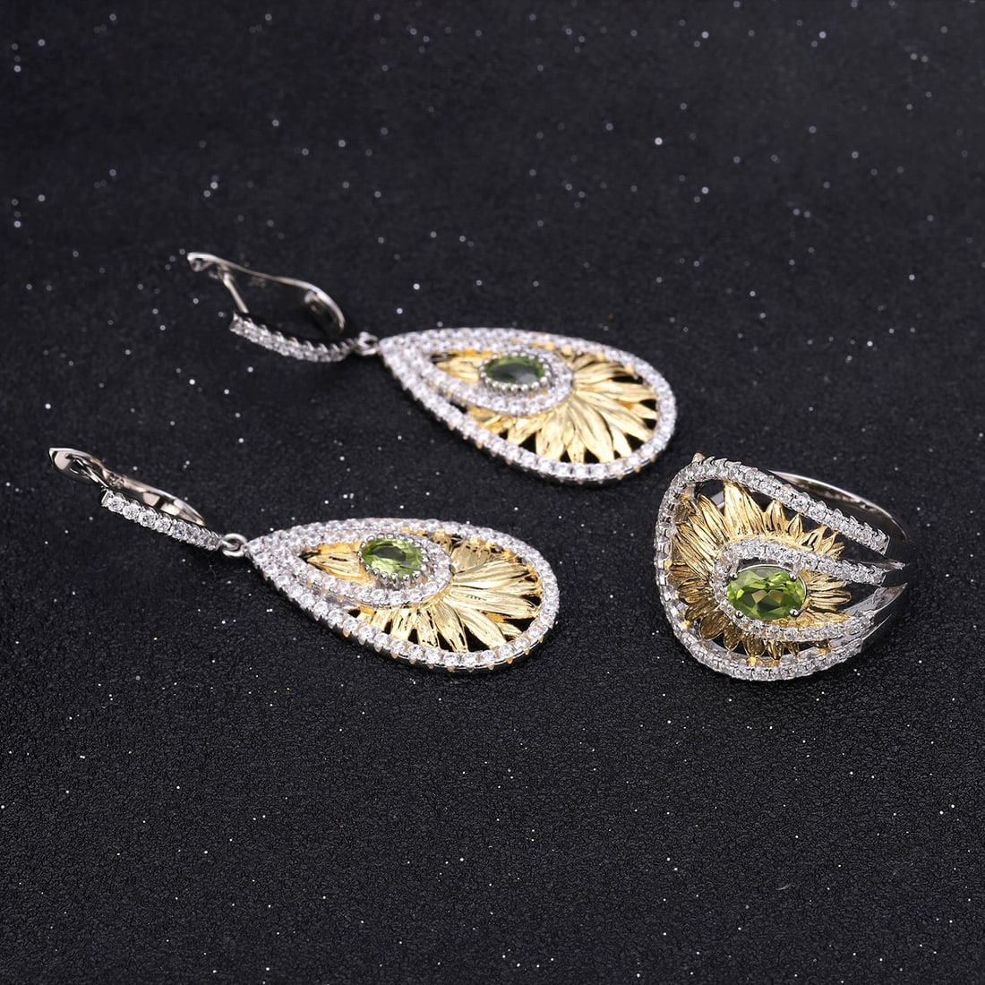 925 Sterling Silver Natural Peridot Jewelry Set - 4