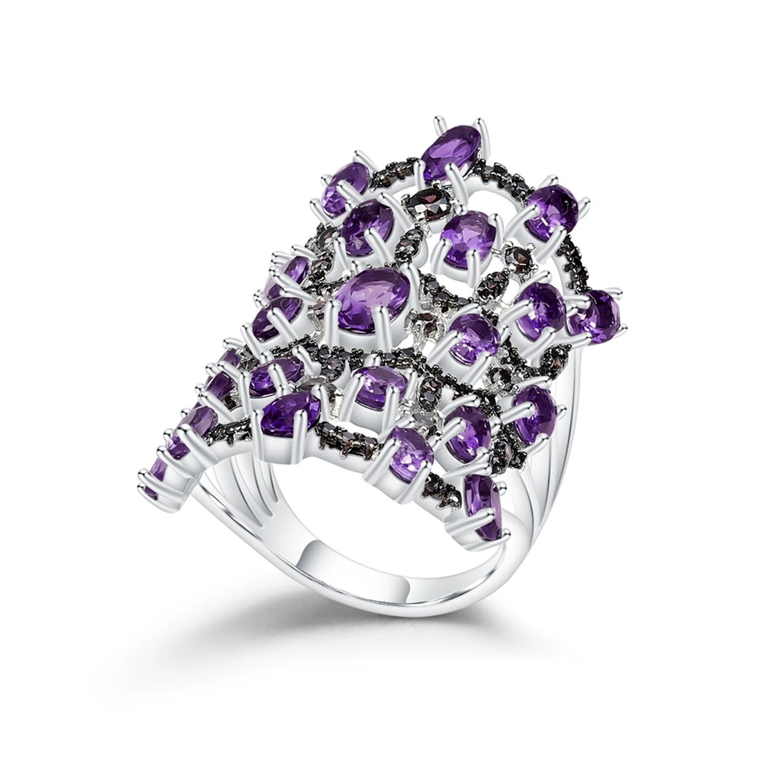925 Sterling Silver Natural Amethyst & Nano Smoky Ring (1 of 5)