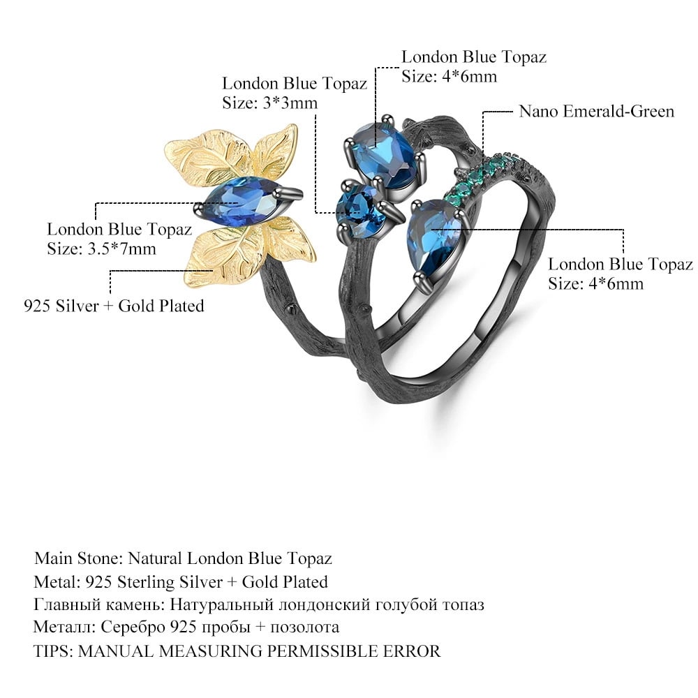 925 Sterling Silver Natural Topaz & Topaz & Flowers Jewelry Set - 6