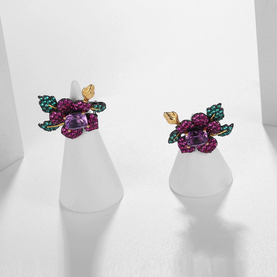 925 Sterling Silver Natural Amethyst & Garnet & Diopside Jewelry Set - 6