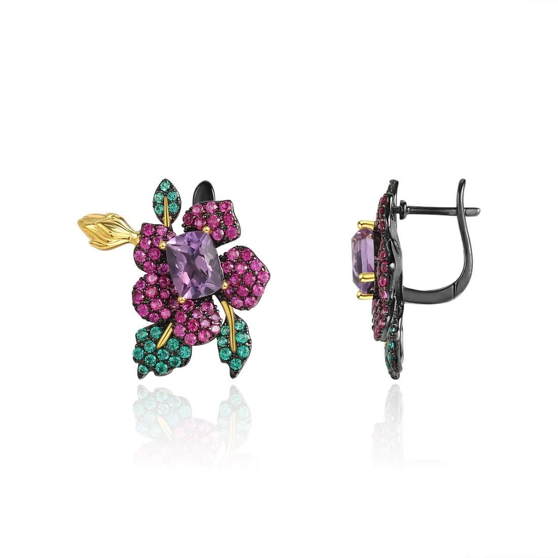 925 Sterling Silver Natural Amethyst & Garnet & Diopside Jewelry Set - 8