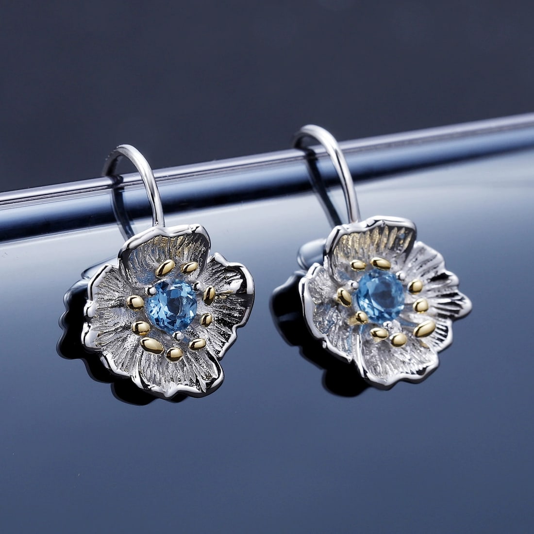 925 Sterling Silver Natural Topaz & Topaz & Flowers Jewelry Set - 5