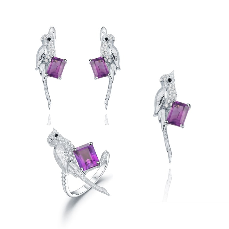 925 Sterling Silver Natural Amethyst Jewelry Set: Ref:260821415 // gold content:925 sterling silver // ring size:7. 25us // // main gemstone:amethyst // shape:multiple // carat weight: // color:purple // treatment:natural // Condition: New Low