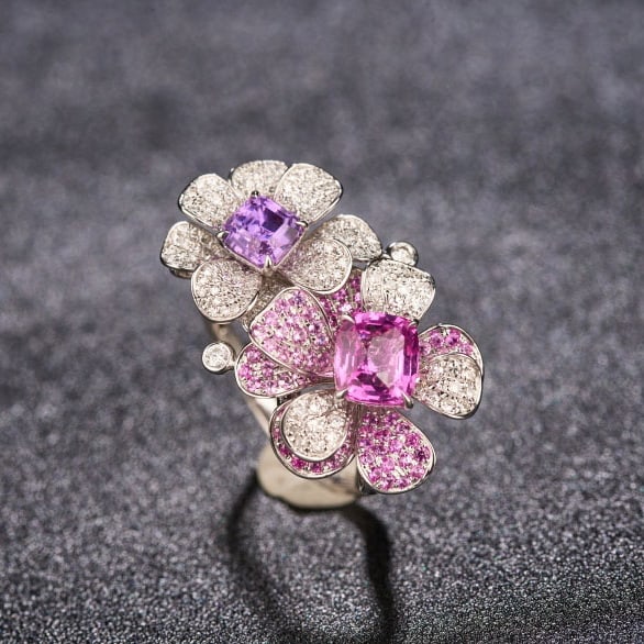 14k Gold 2.42 Ctw Natural Sapphire & Sapphire & Toi Et Moi Ring/brooch/pendant( Without Chain ) - 8