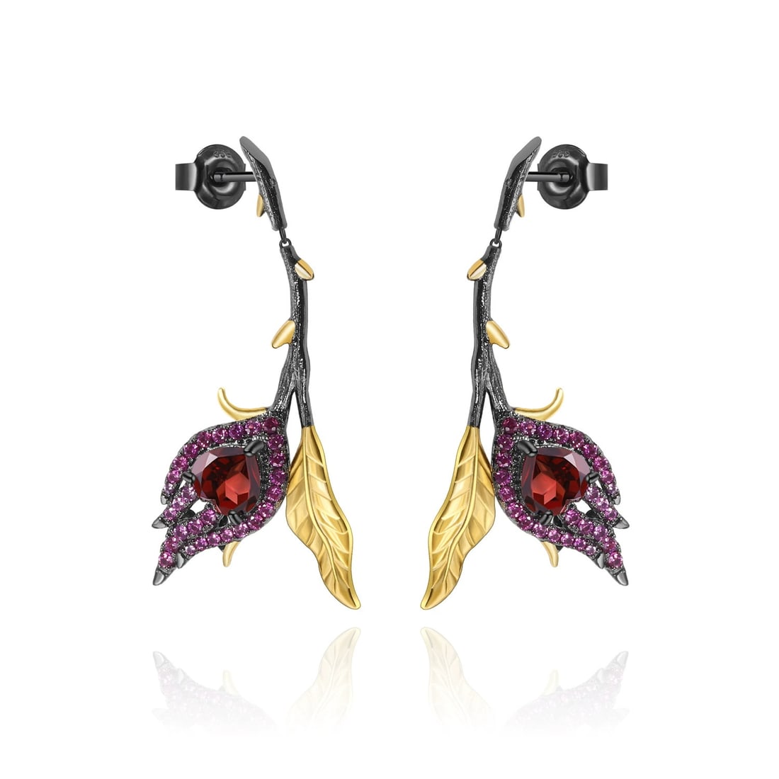 925 Sterling Silver Natural Garnet & Cubic Zirconia Earrings - 5