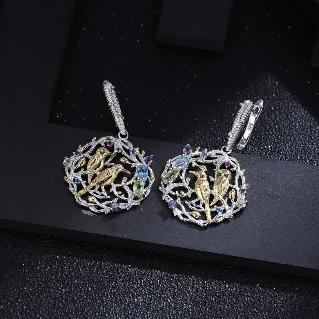 925 Sterling Silver Natural Peridot & Topaz Earrings - 2