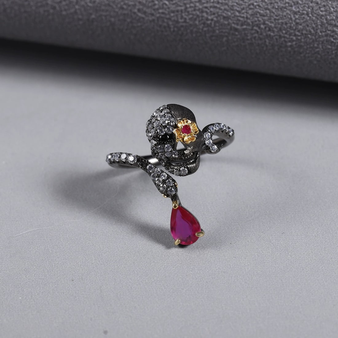 925 Sterling Silver Glass-fillde Ruby & Cubic Zirconia & Synthetic Ruby Jewelry Set - 6
