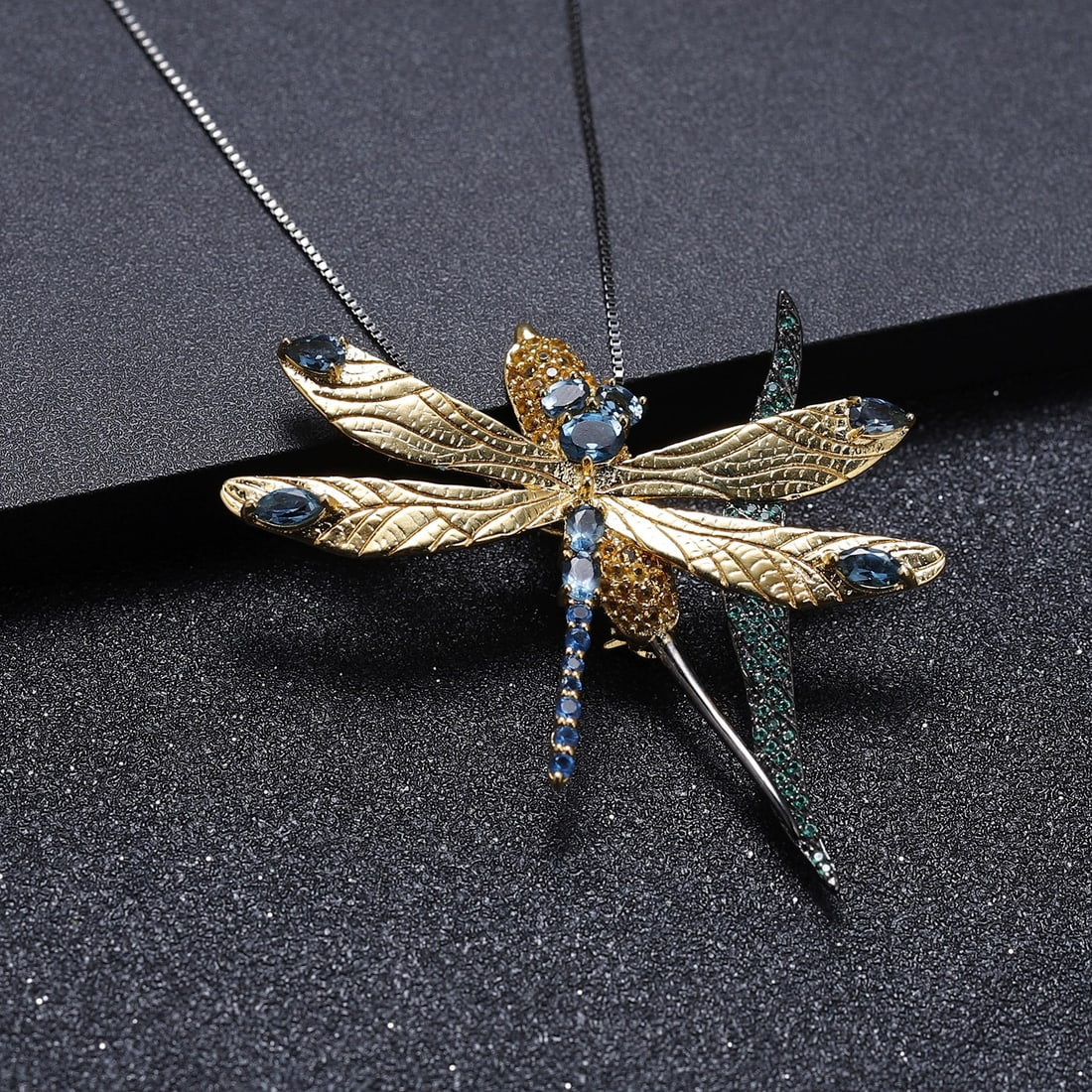925 Sterling Silver Natural Topaz & Nano Emerald & Dragonfly Necklace - 3