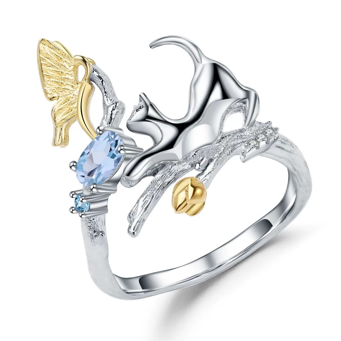925 Sterling Silver Natural Topaz & Cubic Zirconia Ring: Ref:260821195 // gold content:925 sterling silver // ring size:7. 25us // // main gemstone:topaz // shape:oval // carat weight: // color:blue // treatment:natural // // adjacent gemstone 2 : cubic