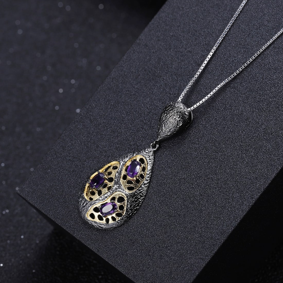 925 Sterling Silver Natural Amethyst Necklace - 3