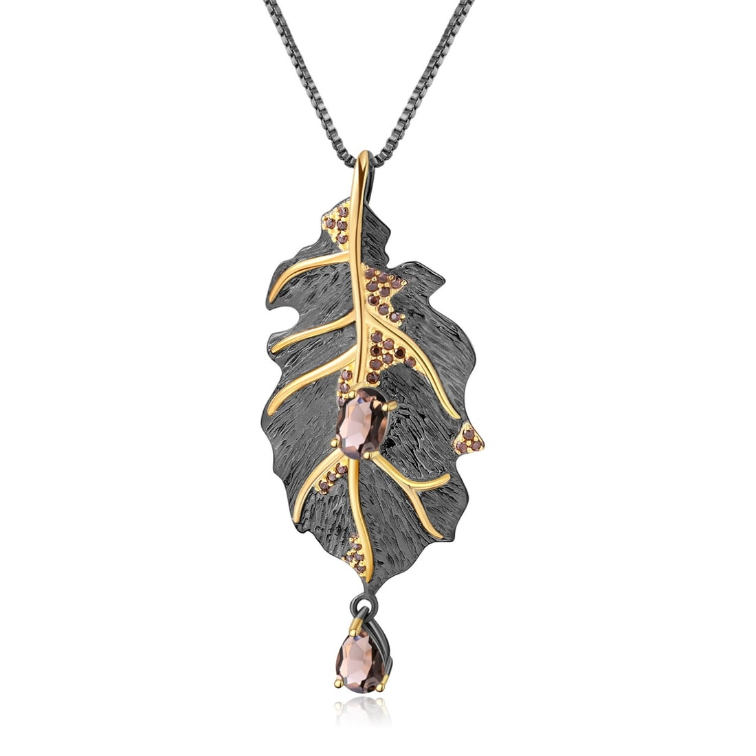 925 Sterling Silver 1.19 Ct Natural Citrine & Smoky Cubic Zirconia Necklace: Ref:260821248 // gold content:925 sterling silver // main gemstone:citrine // number of stones:2 // shape:multiple // carat weight:1. 19ct // color:yellow // treatment:natural // // adjacent gemstone