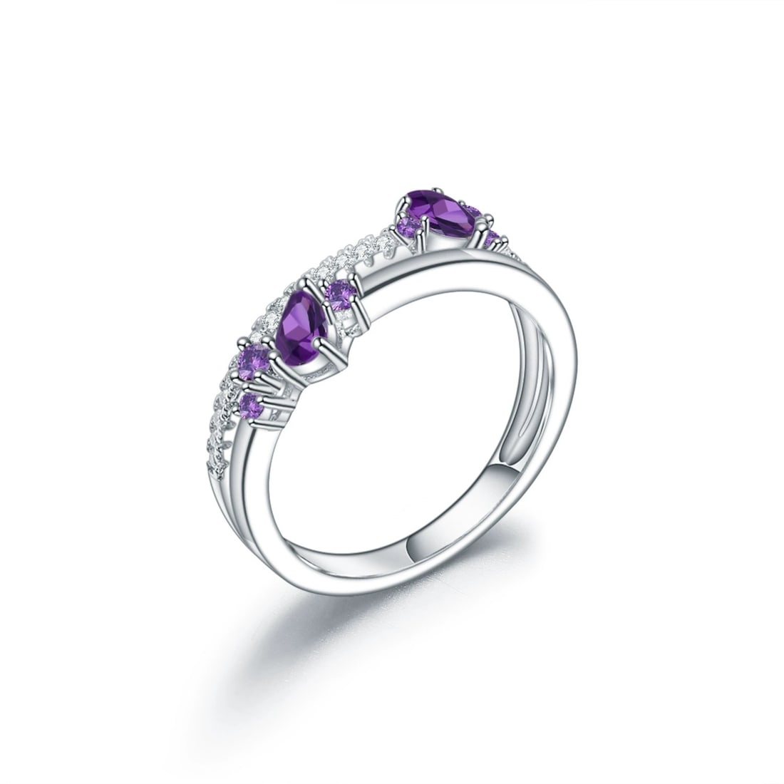 925 Sterling Silver Natural Amethyst & Cubic Zirconia Ring: Ref:260821293 // gold content:925 sterling silver // ring size:7. 25us // // main gemstone:amethyst // shape:multiple // carat weight: // color:purple // treatment:natural // // adjacent gemstone 2 : 