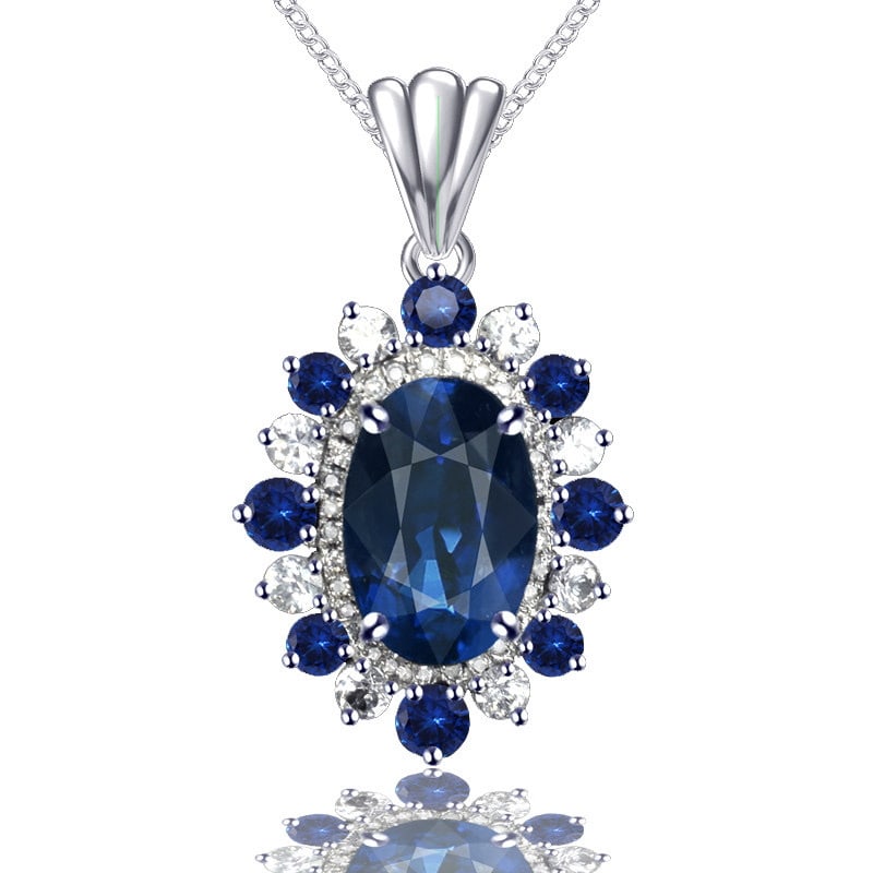 14k Gold 4.32 Ctw Natural Sapphire & Sapphire Pendant( Without Chain ) - 4