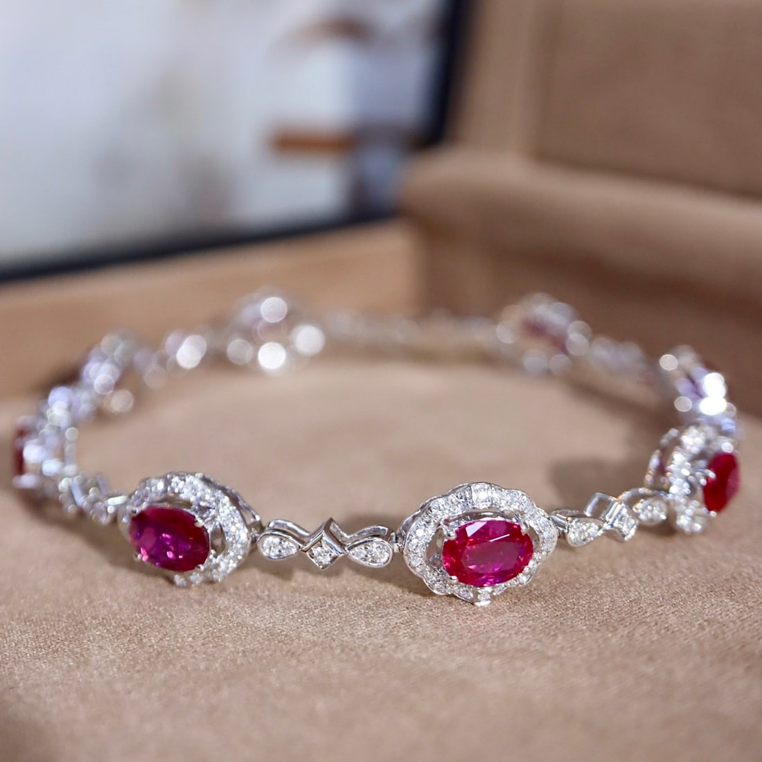 14k Gold 5.64 Ctw Natural Ruby & Diamond Bracelet - 5