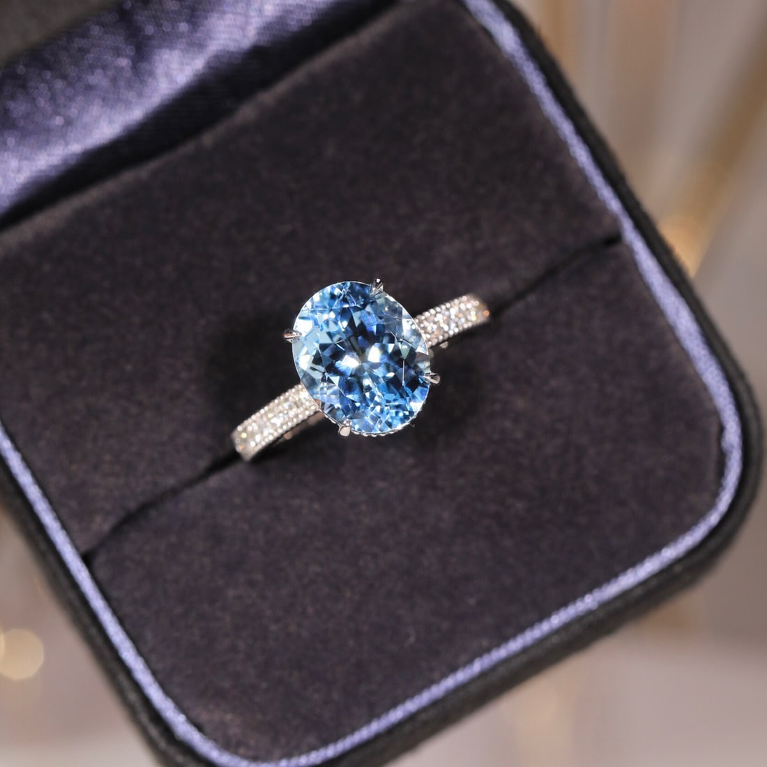 14k Gold 3.54 Ct Natural Aquamarine & Diamond Ring - 8