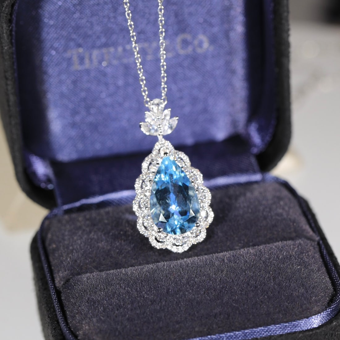 14k Gold 3.49 Ct Natural Aquamarine & Diamond Pendant( Without Chain ) - 3