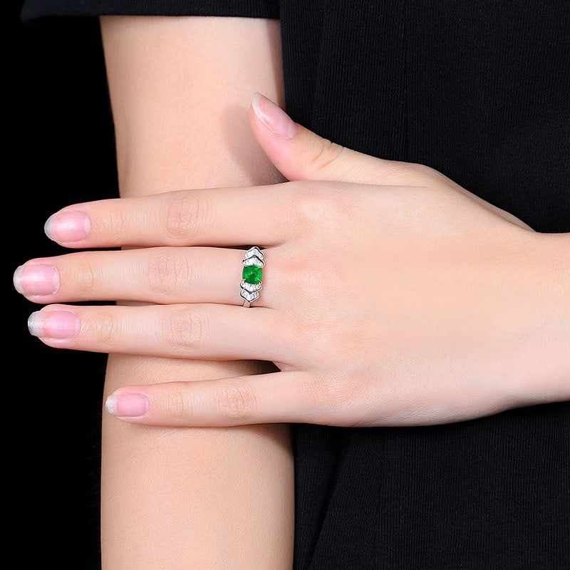 14k Gold 1.43 Ctw Vivid Green Natural Emerald & Diamond Ring - 8