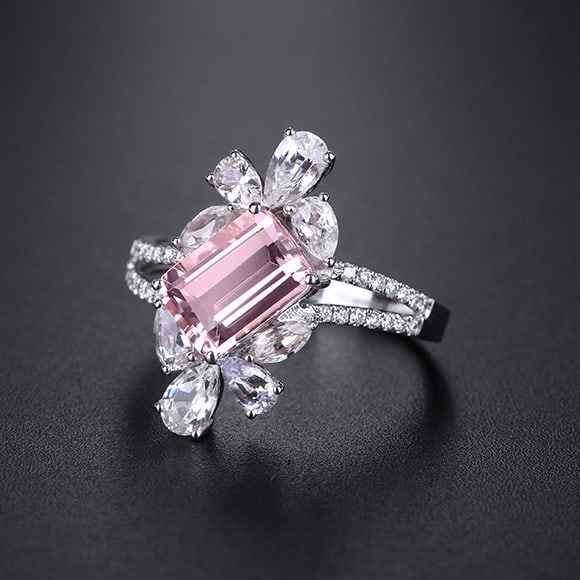 14k Gold 2.82 Ctw Natural Morganite & Sapphire Ring: Ref:231108234 // gold content:14k gold // ring size:7. 25us // // main gemstone:morganite // shape:octagonal // carat weight:1. 54ct // color:pink // treatment:natural // // adjacent gemstone 2 :