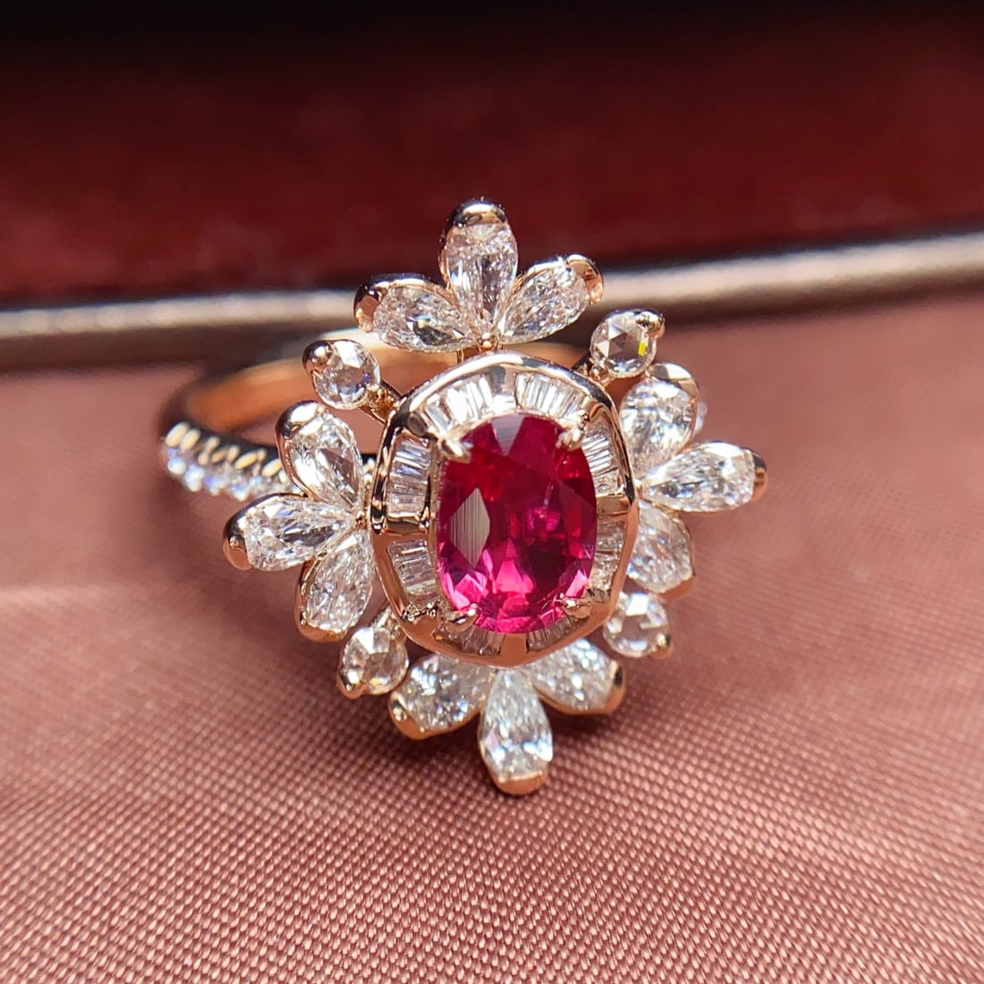 14k Gold 1.20 Ct Natural Ruby & Diamond Ring: Ref:231108308 // gold content:14k gold // ring size:7. 25us // // main gemstone:ruby // shape:oval // carat weight:1. 20ct // color:red // treatment:natural // // adjacent gemstone 2 : diamond //