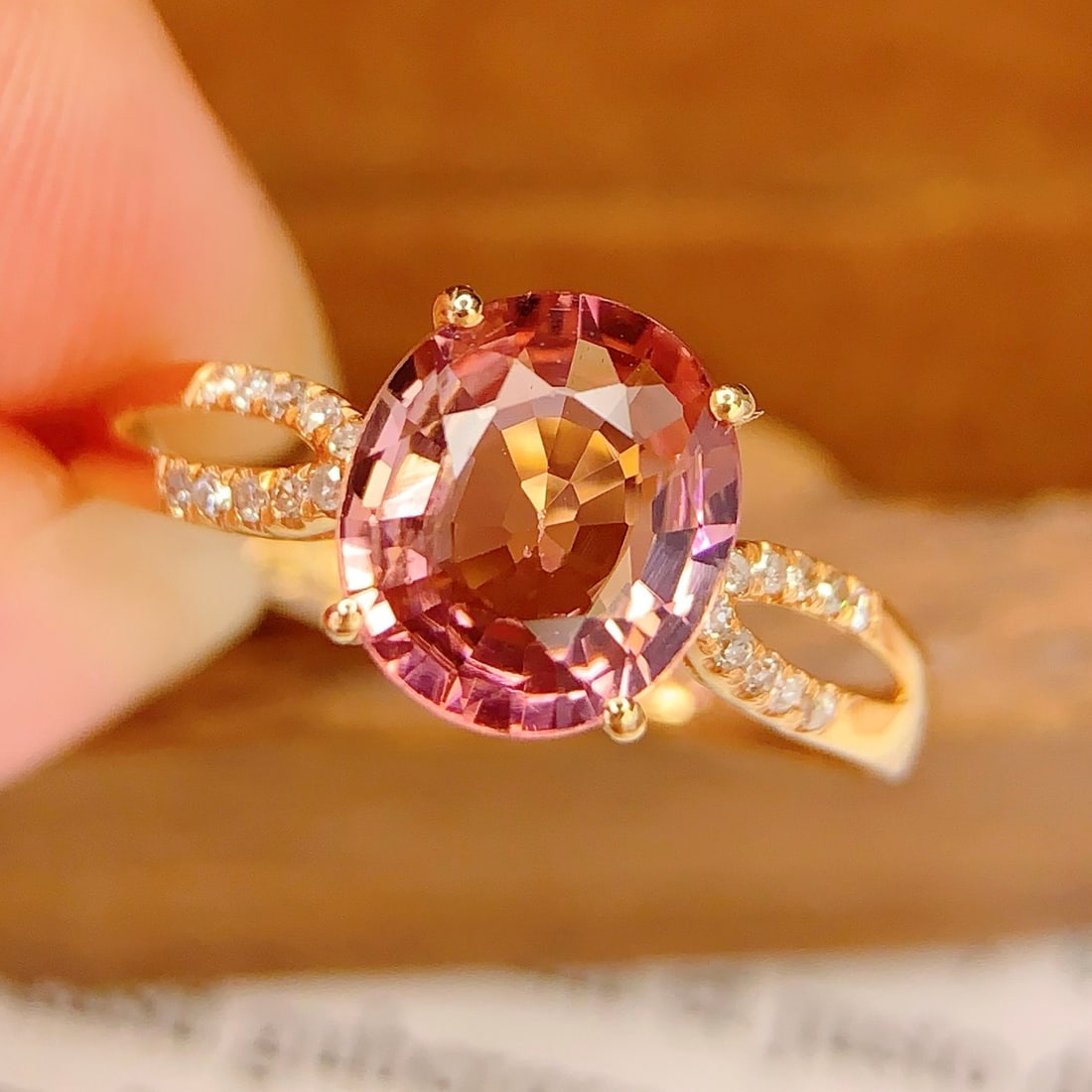 14k Gold 2.2 Ct Natural Tourmaline & Diamond Ring: Ref:231108326 // gold content:14k gold // ring size:7. 25us // // main gemstone:tourmaline // shape:oval // carat weight:2. 2ct // color:pink // treatment:natural // // adjacent gemstone 2 : diamond
