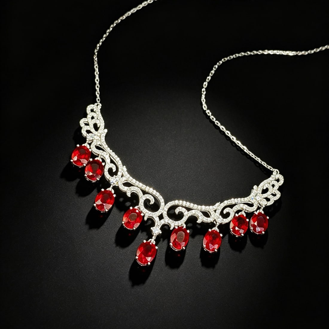 14k Gold 5.07 Ctw Natural Ruby & Diamond Necklace: Ref:231191001 // gold content:14k gold // main gemstone:ruby // shape:oval // carat weight:4. 36ct // color:pigeonblood red // treatment:natural // // adjacent gemstone 2 : diamond // shape:round //