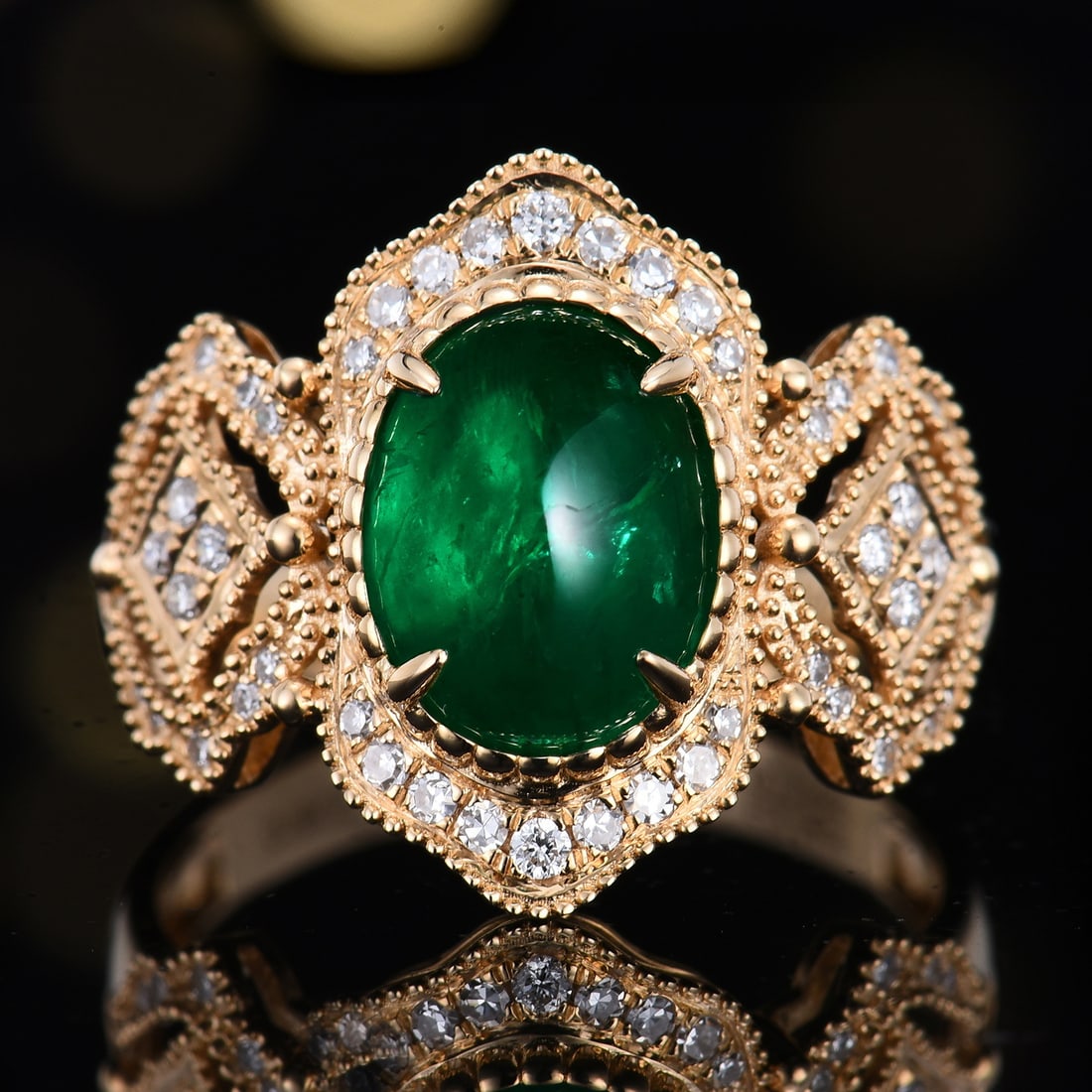 14k Gold 2.97 Ctw Vivid Green Natural Emerald & Diamond Ring (1 of 8)