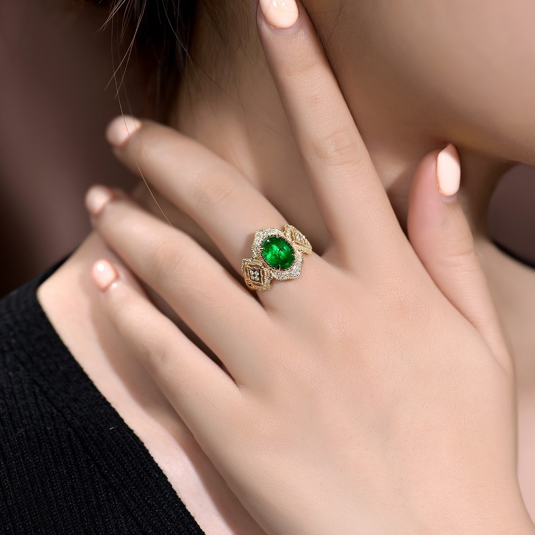 14k Gold 2.97 Ctw Vivid Green Natural Emerald & Diamond Ring - 5