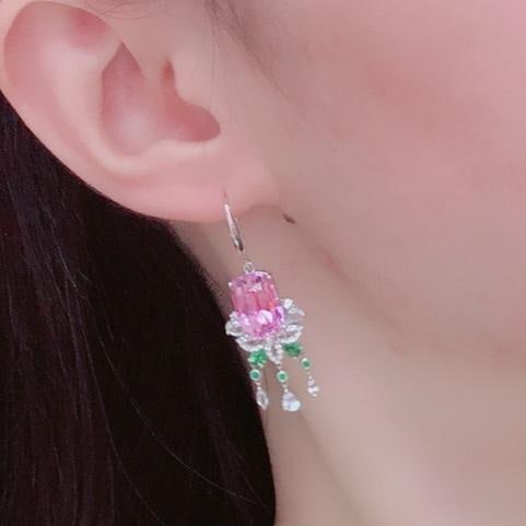 14k Gold 19.74 Ctw Natural Kunzite & Sapphire Earrings - 6