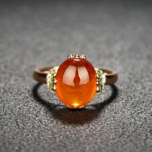 14k Gold 7.22 Ct Natural Spessartine & Diamond & Tsavorite Ring: Ref:231191020 // gold content:14k gold // ring size:7. 25us // // main gemstone:spessartine // shape:oval // carat weight:7. 22ct // color:orange // treatment:natural // // adjacent gemstone 2 :