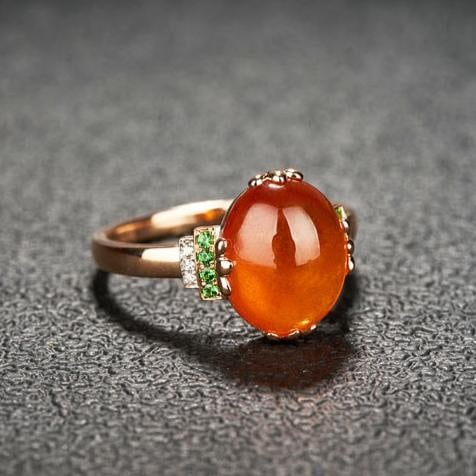 14k Gold 7.22 Ct Natural Spessartine & Diamond & Tsavorite Ring - 2