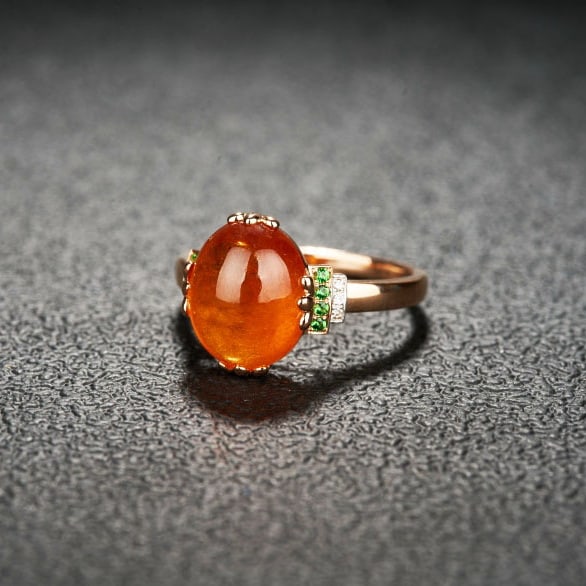 14k Gold 7.22 Ct Natural Spessartine & Diamond & Tsavorite Ring - 3