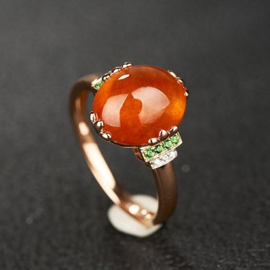 14k Gold 7.22 Ct Natural Spessartine & Diamond & Tsavorite Ring - 7