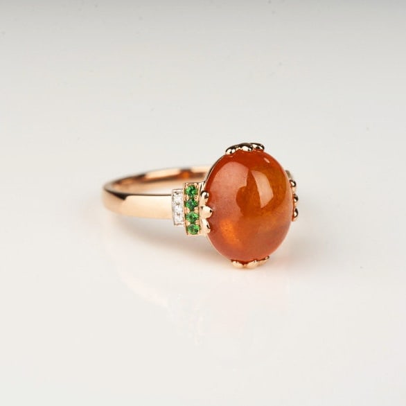 14k Gold 7.22 Ct Natural Spessartine & Diamond & Tsavorite Ring - 8