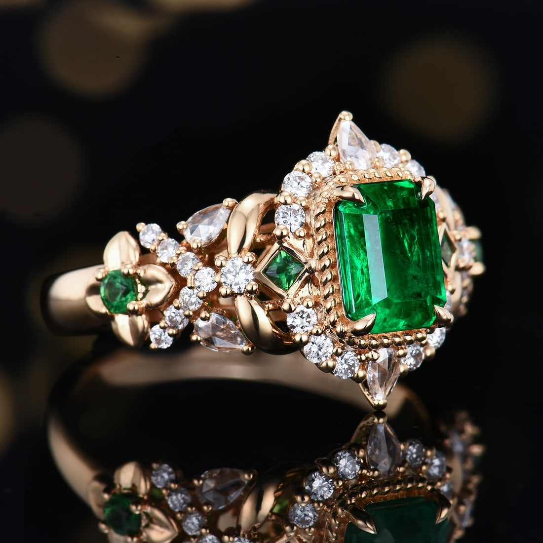 14k Gold 1.74 Ctw Vivid Green Natural Emerald & Diamond Ring - 2