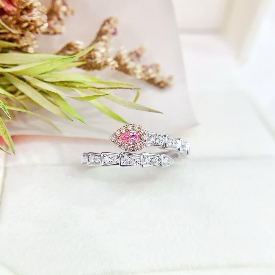 14k Gold 0.40 Ctw Natural Pink Diamond & Diamond Ring: Ref:231191044 // gold content:14k gold // ring size:7. 25us // // main gemstone:pink diamond // shape:pear // carat weight:0. 09ct // color:pink // treatment:natural // // adjacent gemstone 2 :