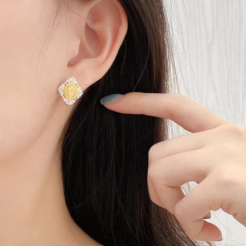 14k Gold 2.2 Ctw Natural Yellow Diamond & Diamond Earrings - 6