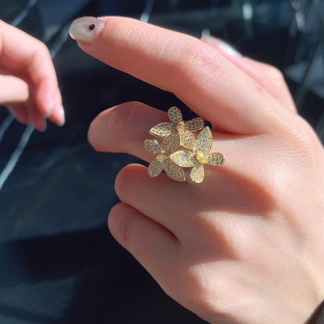 14k Gold 1.2 Ct Natural Color Diamond & Butterfly Ring - 5