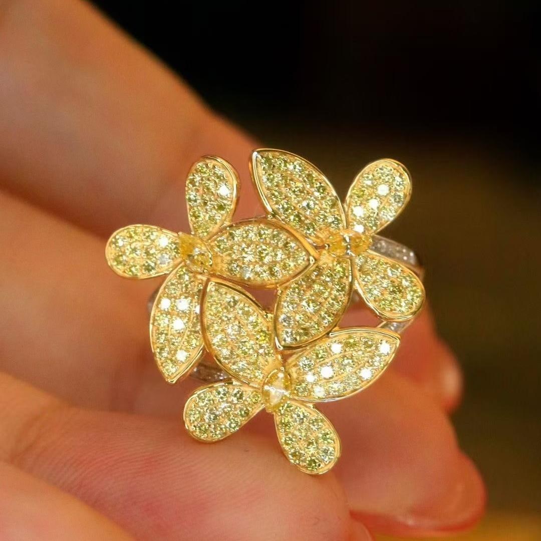 14k Gold 1.2 Ct Natural Color Diamond & Butterfly Ring - 7