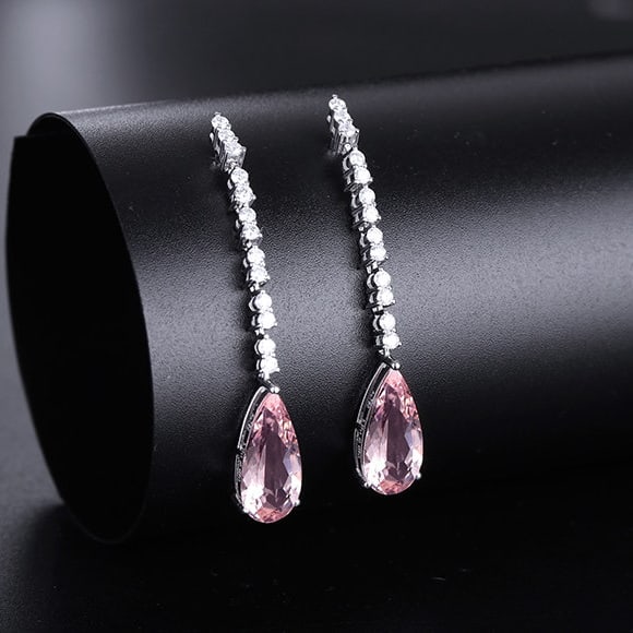 14K GOLD 3.70 CTW NATURAL MORGANITE & DIAMOND EARRINGS - 2
