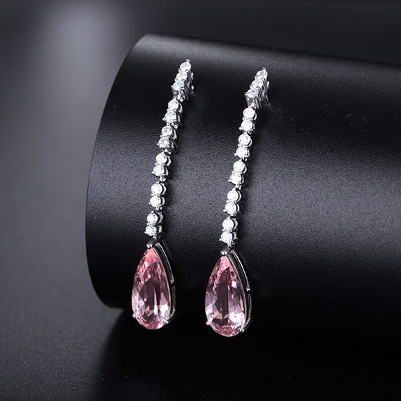 14K GOLD 3.70 CTW NATURAL MORGANITE & DIAMOND EARRINGS - 3