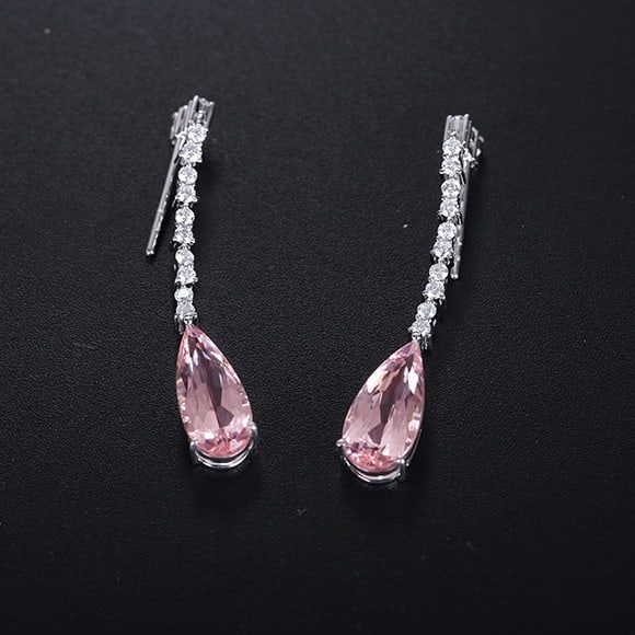 14K GOLD 3.70 CTW NATURAL MORGANITE & DIAMOND EARRINGS - 5